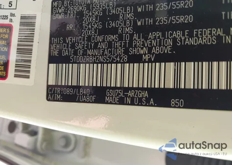 2022 Toyota Highlander Limited z USA, uszkodzony, nr VIN 5TDDZRBH2NS575428